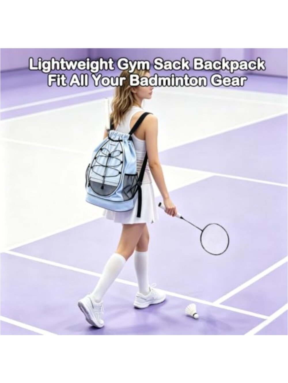 Ultra-Lightweight Drawstring Backpack 2 Racket Slots Ventilated Shoe Pocket - Picture 2 of 5